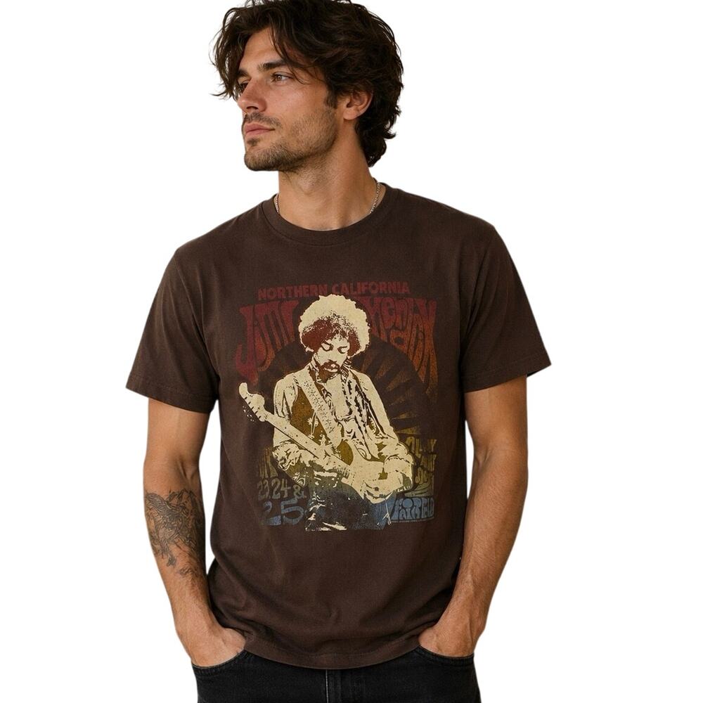 Jimi Hendrix T Shirt Mens L Brown Northern California Psychedelic Graphic Band